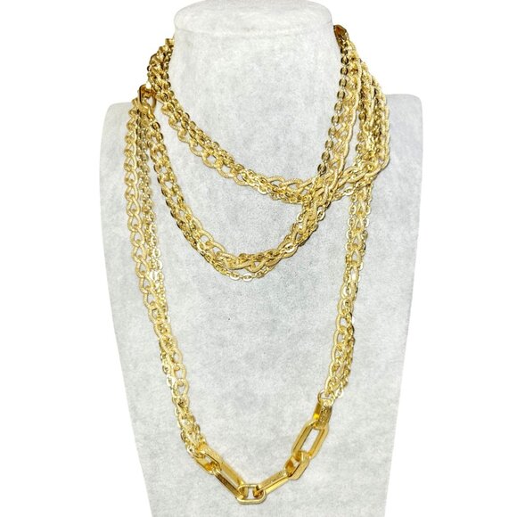 Unknown Jewelry - Long Vintage Gold Tone Renaissance Multi Chain Necklace Hoops and Filigree 39"